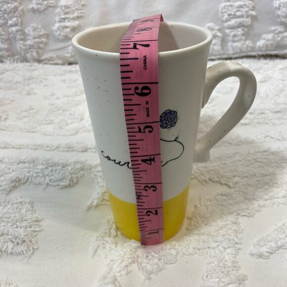 SHEFFIELD HOME Mug "COURAGE" Flower Speckled 2 Tone Bone/Yellow Ceramic 16oz - Picture 6 of 6